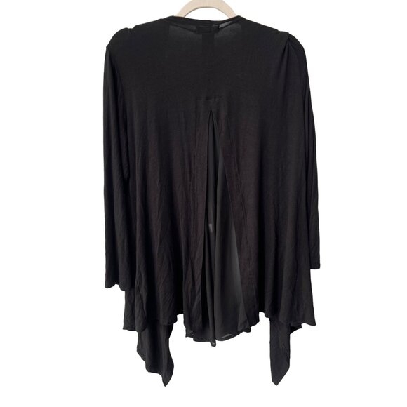 Pebble and Stone Waterfall Cardigan Women 1X Black Mixed Media Chiffon Classic - Picture 2 of 9